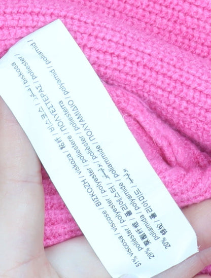 Pull&Bear Women’s Pink V-Neck Ribbed Knit Jumper Size S