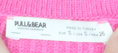 Pull&Bear Women’s Pink V-Neck Ribbed Knit Jumper Size S