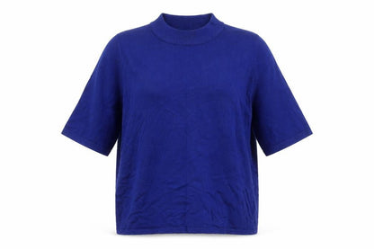 Fransa Womens Blue Mock Neck Short Sleeve Pullover Jumper Size L