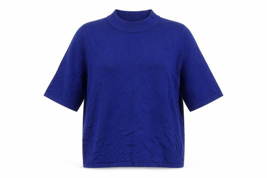 Fransa Womens Blue Mock Neck Short Sleeve Pullover Jumper Size L