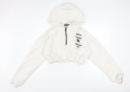 Maniere De Voir Women's Ivory 1/4 Zip Cropped Hoodie Size 12
