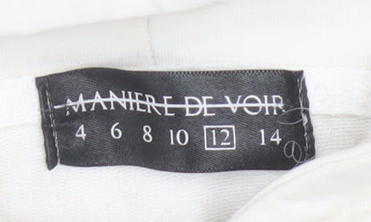 Maniere De Voir Women's Ivory 1/4 Zip Cropped Hoodie Size 12