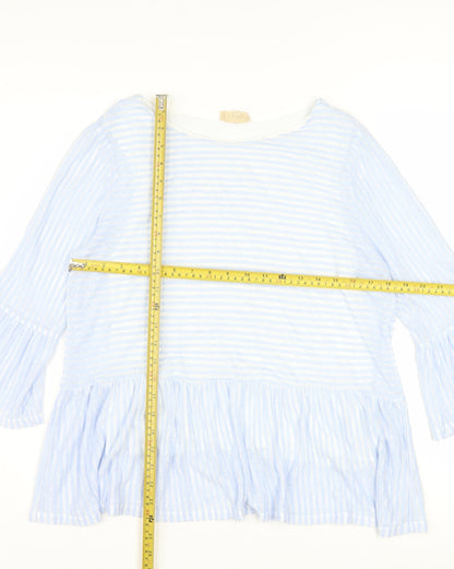 Phase Eight Women's Blue Striped Tunic Blouse UK 14 3/4 Bell Sleeve