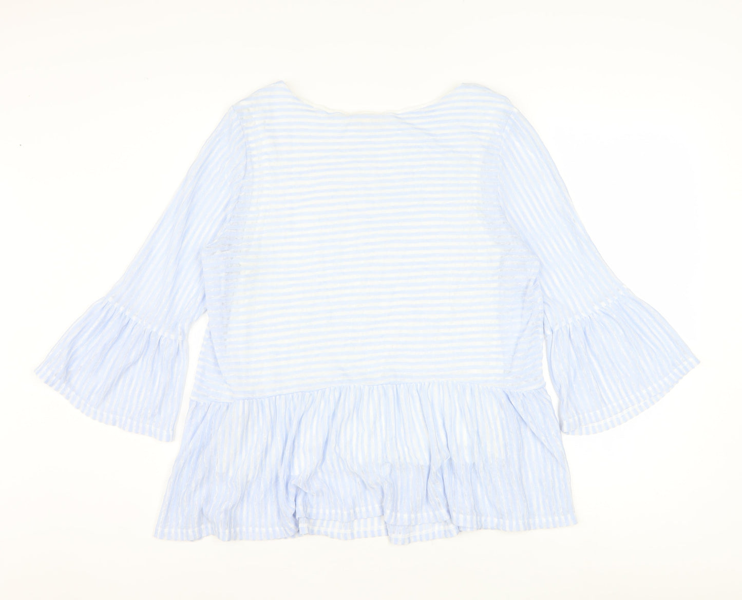 Phase Eight Women's Blue Striped Tunic Blouse UK 14 3/4 Bell Sleeve