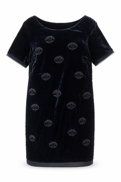 White Stuff Women's Blue Velvet Beaded Shift Dress Size 18