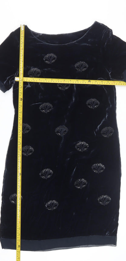 White Stuff Women's Blue Velvet Beaded Shift Dress Size 18