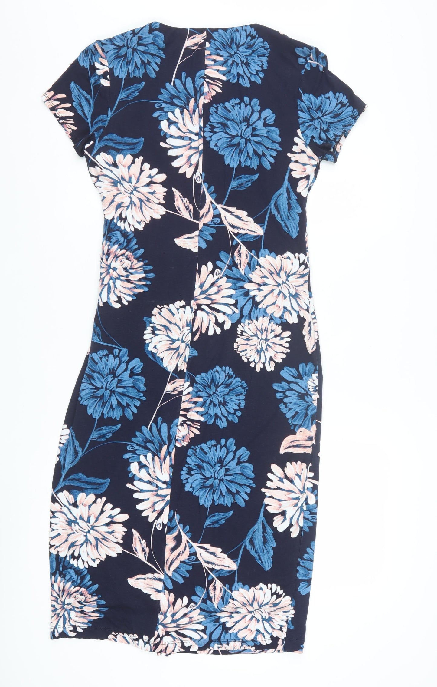 Roman Women Blue Floral V-Neck Bodycon Knee Length Dress Size 10