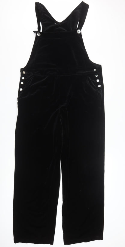 MATCH Women's Black Velvet Dungaree Jumpsuit Size L Polyester Blend
