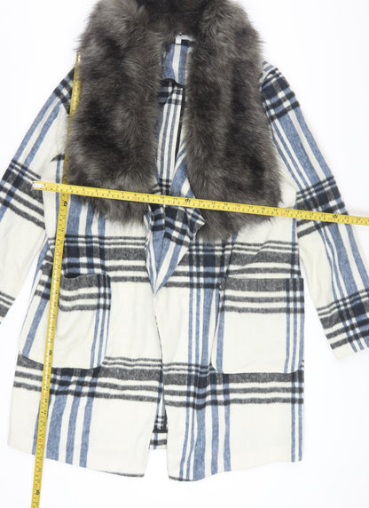 Red Herring Women’s Blue Check Faux Fur Collar Coat Size 14