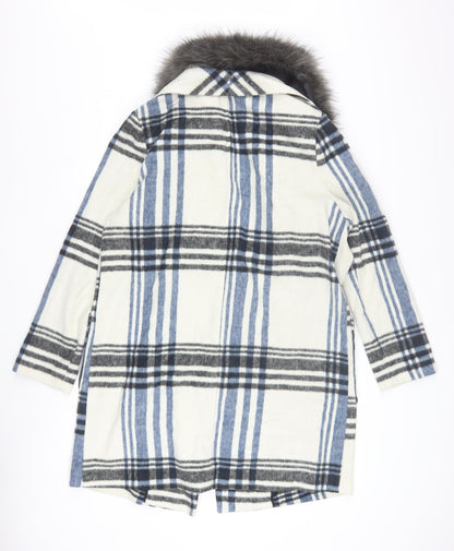 Red Herring Women’s Blue Check Faux Fur Collar Coat Size 14