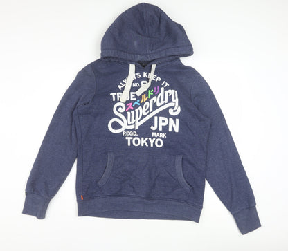 Superdry Women Blue L Pullover Hoodie with Logo Print