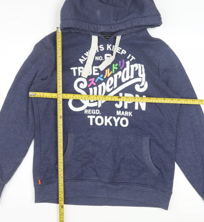 Superdry Women Blue L Pullover Hoodie with Logo Print