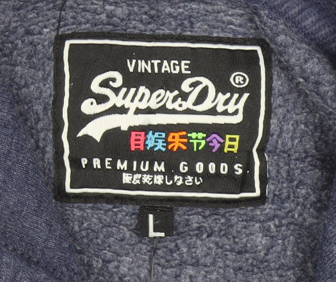 Superdry Women Blue L Pullover Hoodie with Logo Print
