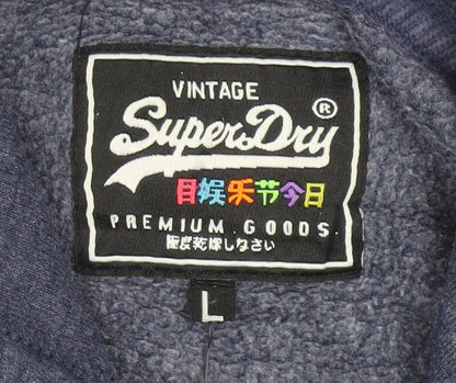Superdry Women Blue L Pullover Hoodie with Logo Print