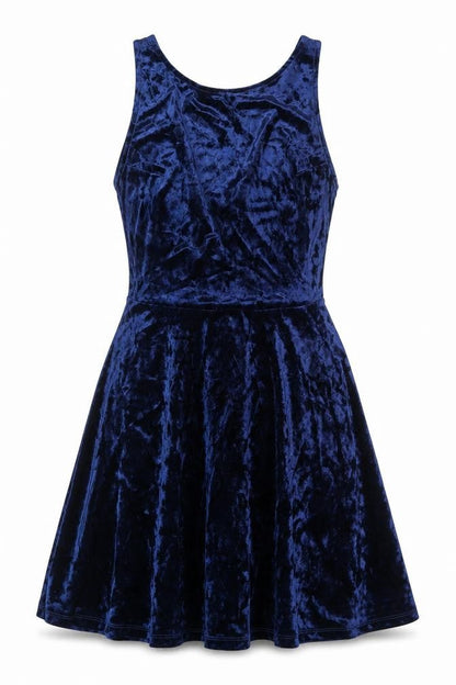 H&M Women Blue Velvet Sleeveless Skater Dress Size 8