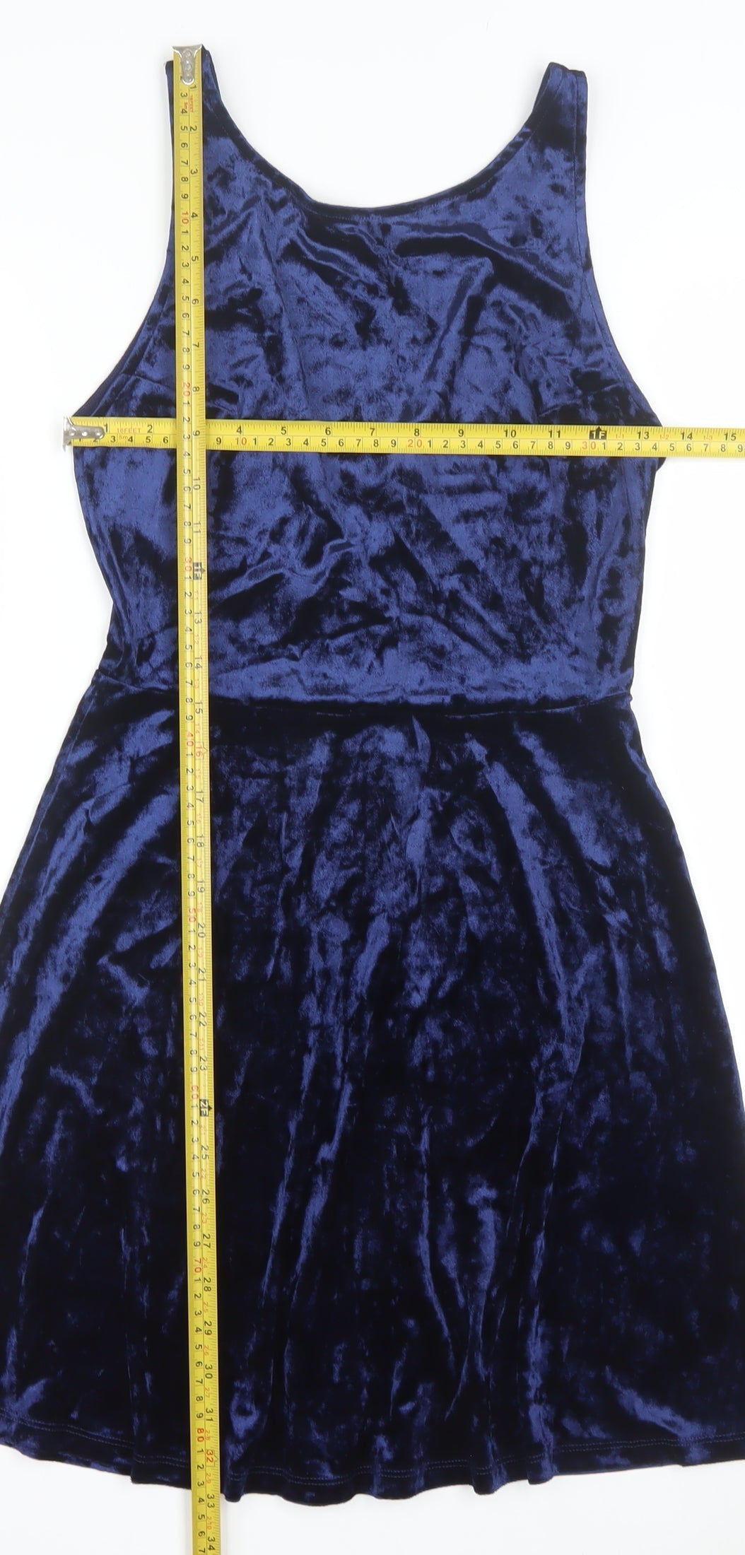 H&M Women Blue Velvet Sleeveless Skater Dress Size 8
