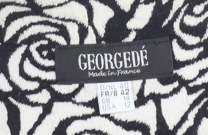 Georgedé Women’s Black Floral Mid-Length Coatigan Size 14