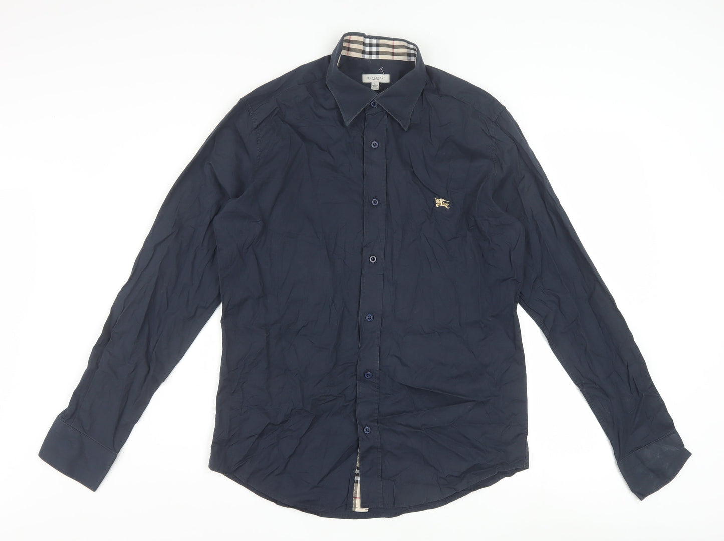 Burberry London Men's Blue Long Sleeve Formal Cotton Blend Shirt L