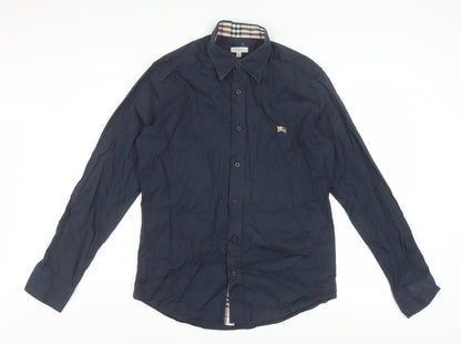 Burberry London Men's Blue Long Sleeve Formal Cotton Blend Shirt L
