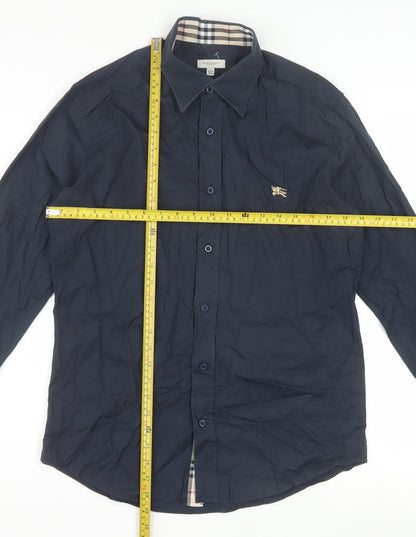 Burberry London Men's Blue Long Sleeve Formal Cotton Blend Shirt L