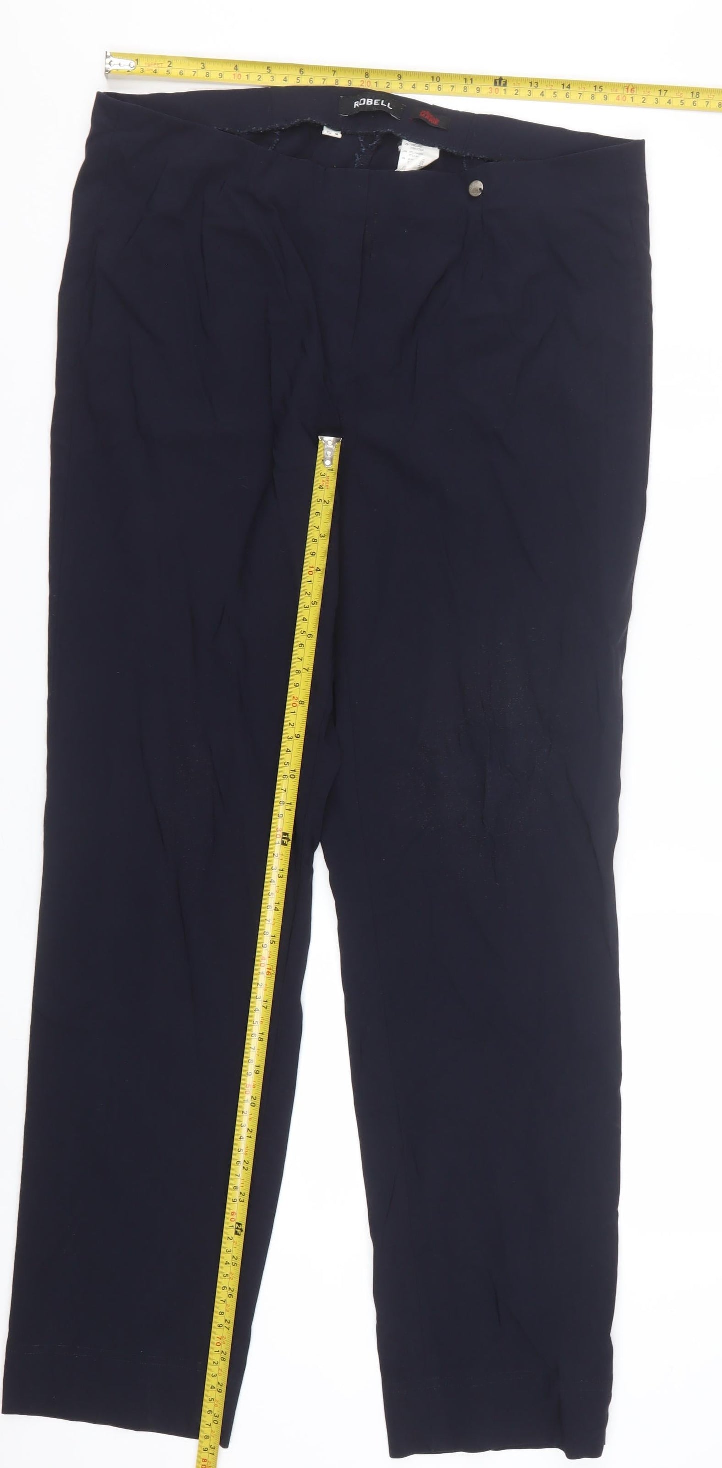 Robell Womens Blue Stretch Straight Leg Trousers Size 18