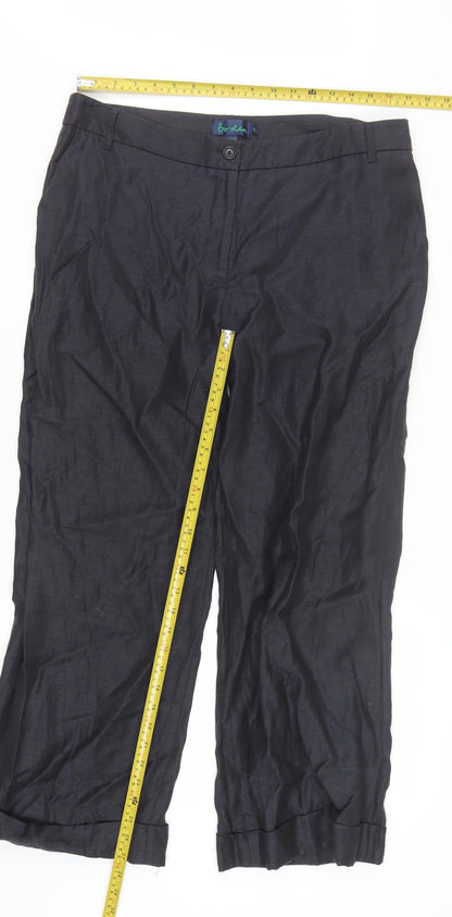 Boden Women Black Linen Wool Straight Trousers Size 16R