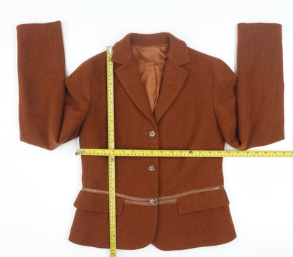 Henry Cotton's Women's Brown Wool Tweed Blazer Size 12 Classic Short