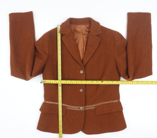 Henry Cotton's Women's Brown Wool Tweed Blazer Size 12 Classic Short