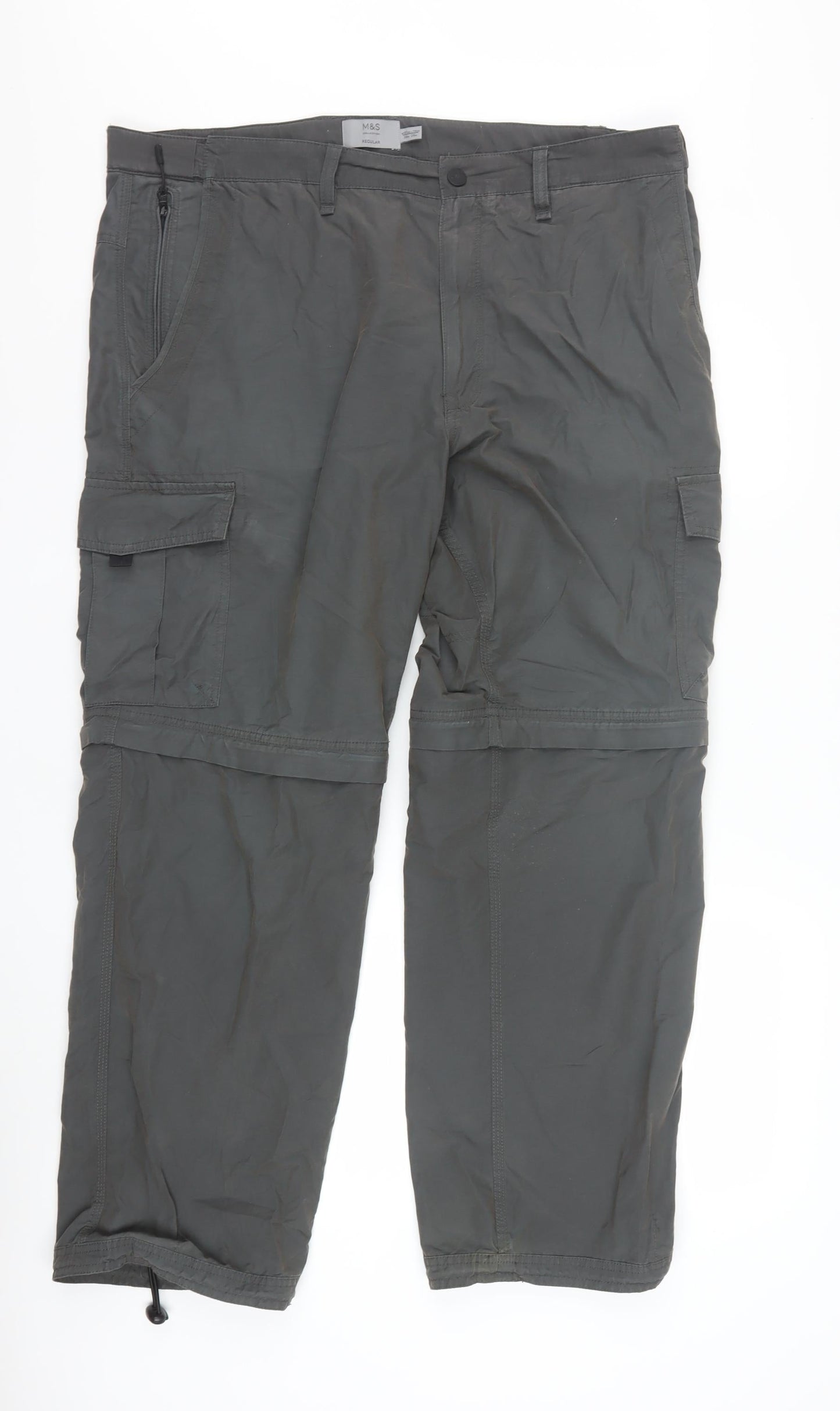 Marks and Spencer Mens Grey Cargo Trousers 38W 29L Cotton Blend
