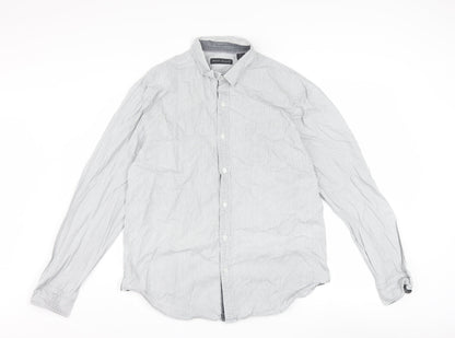 DKNY Jeans Men's Grey Geometric 100% Cotton Long Sleeve Regular Fit Dress Shirt L