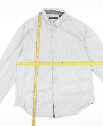 DKNY Jeans Men's Grey Geometric 100% Cotton Long Sleeve Regular Fit Dress Shirt L