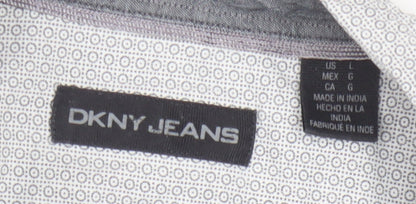 DKNY Jeans Men's Grey Geometric 100% Cotton Long Sleeve Regular Fit Dress Shirt L
