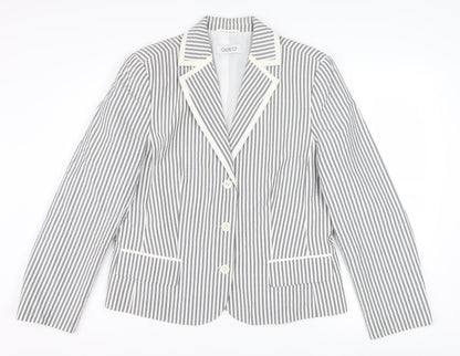 Gelco Women Grey Striped Cotton Blend Classic Blazer Size 16