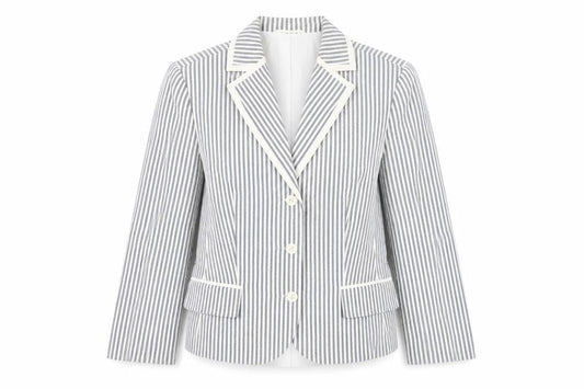 Gelco Women Grey Striped Cotton Blend Classic Blazer Size 16