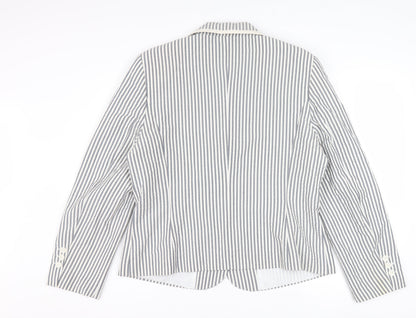 Gelco Women Grey Striped Cotton Blend Classic Blazer Size 16