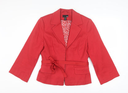 H&M Women Red Cotton Blend Belted Blazer Size 12