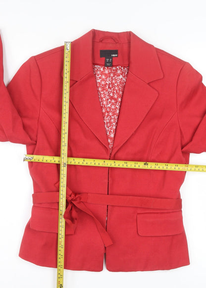 H&M Women Red Cotton Blend Belted Blazer Size 12