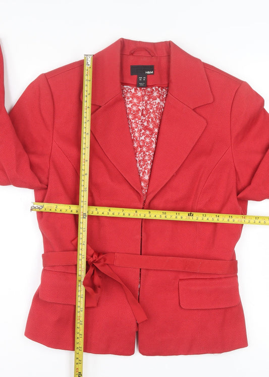 H&M Women Red Cotton Blend Belted Blazer Size 12