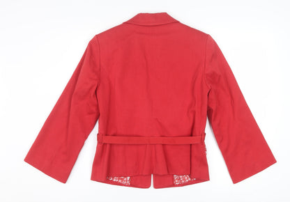 H&M Women Red Cotton Blend Belted Blazer Size 12