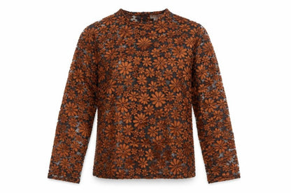 Welkut Women’s Brown Floral Sheer Button Blouse - Size 6