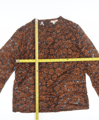 Welkut Women’s Brown Floral Sheer Button Blouse - Size 6