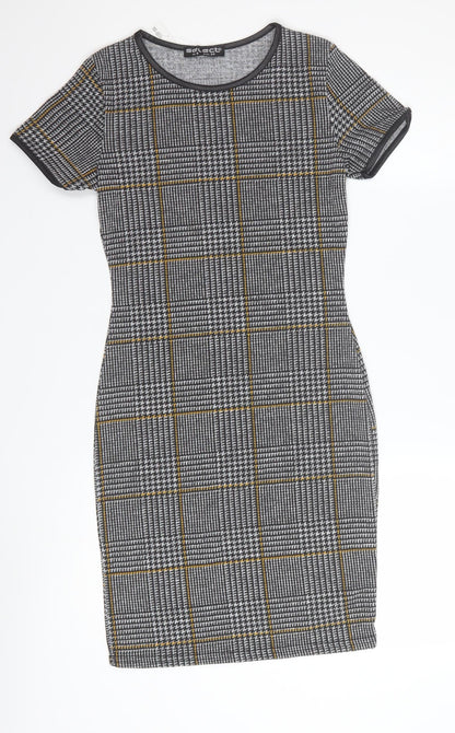 Select Women's Grey Check Bodycon Dress Size 6 Short Sleeve