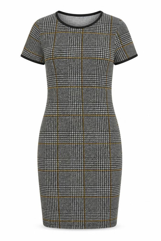 Select Women's Grey Check Bodycon Dress Size 6 Short Sleeve