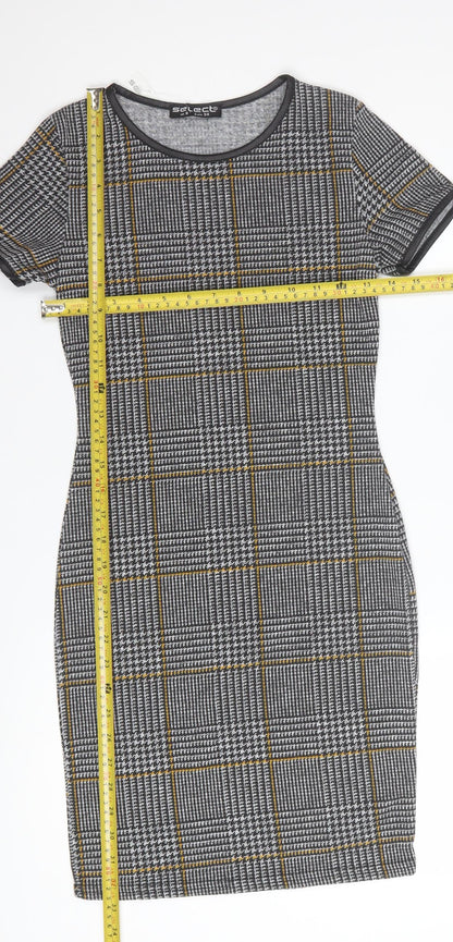 Select Women's Grey Check Bodycon Dress Size 6 Short Sleeve