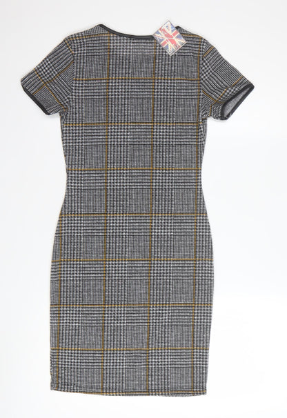 Select Women's Grey Check Bodycon Dress Size 6 Short Sleeve