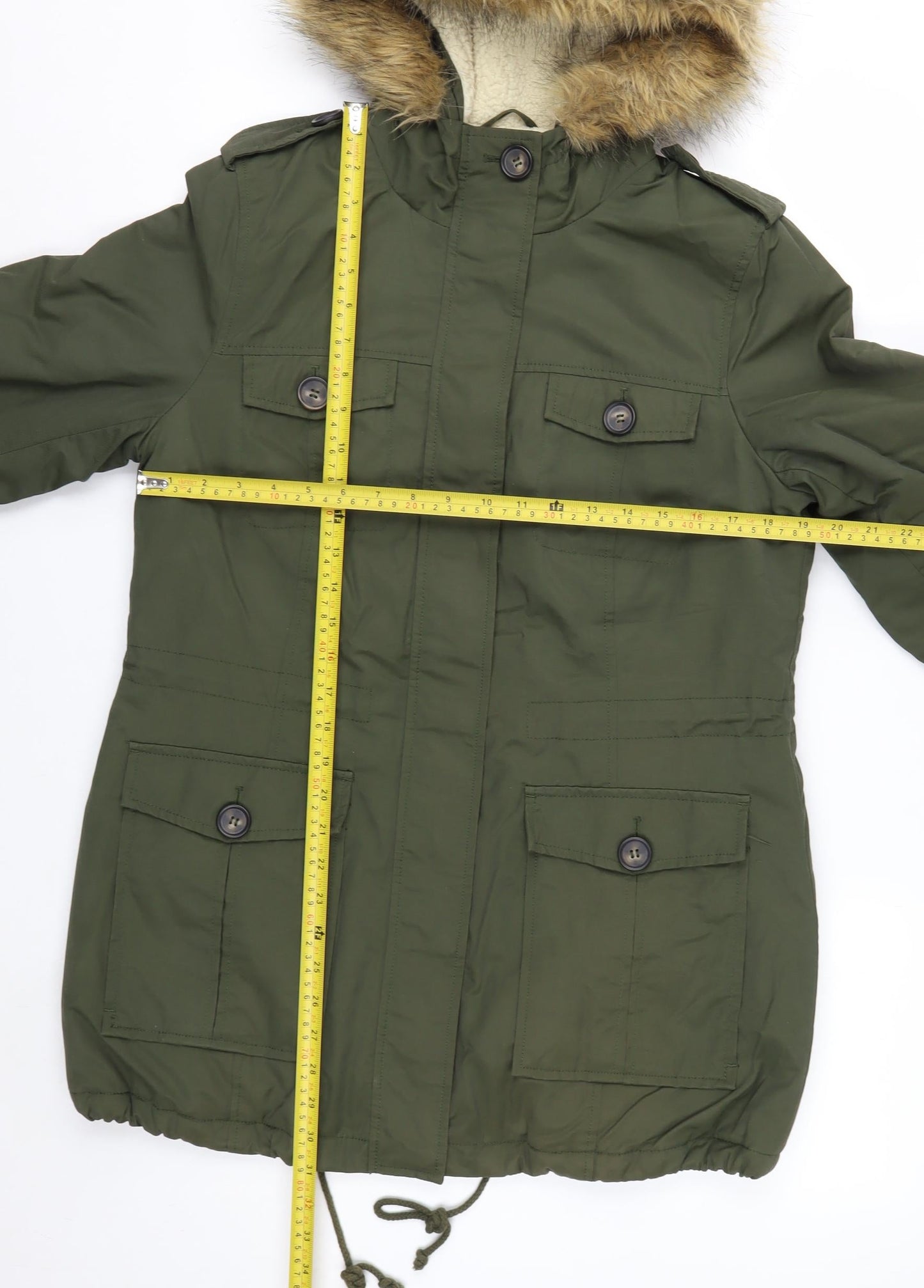 G.H. Bass & Co. Men's Green Mid-Length Parka Jacket M Hooded Faux Fur Lined