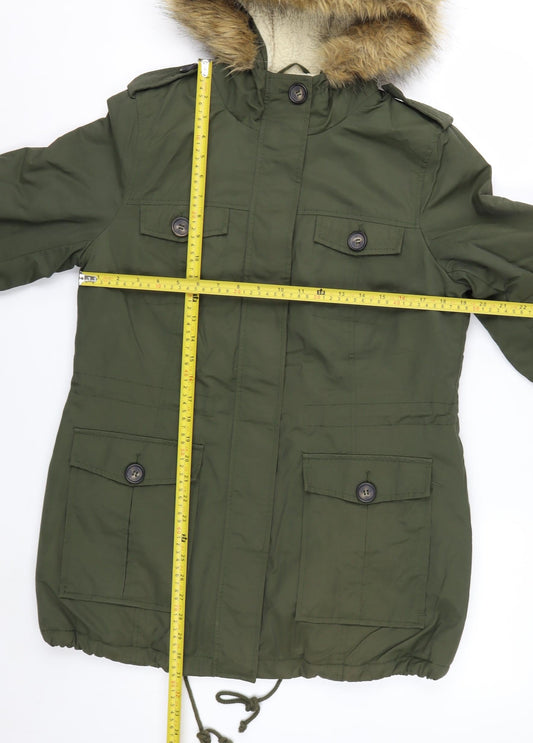 G.H. Bass & Co. Men's Green Mid-Length Parka Jacket M Hooded Faux Fur Lined