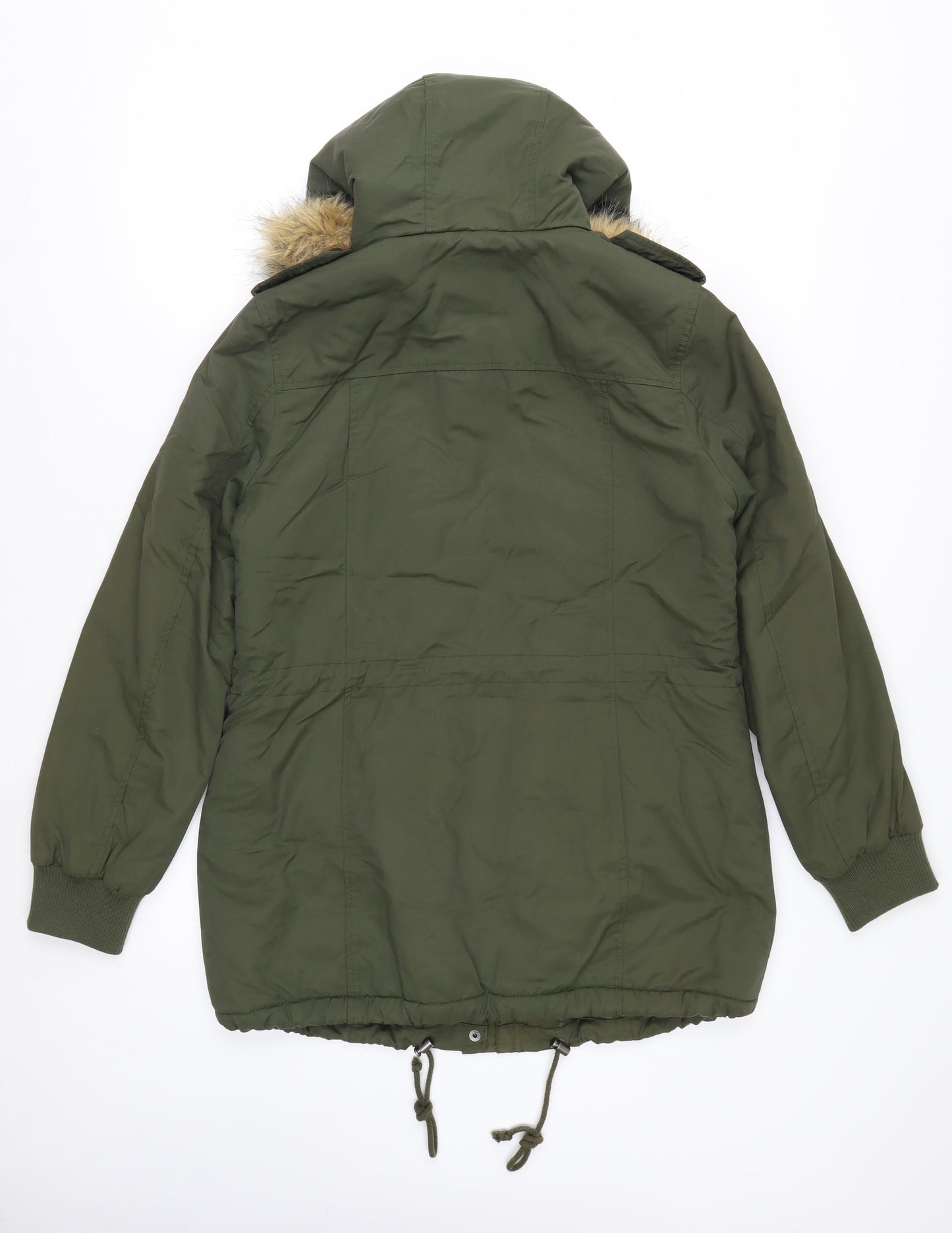 G.H. Bass & Co. Men's Green Mid-Length Parka Jacket M Hooded Faux Fur Lined