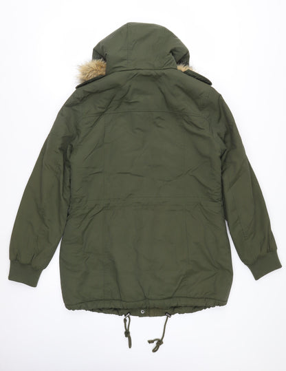 G.H. Bass & Co. Men's Green Mid-Length Parka Jacket M Hooded Faux Fur Lined