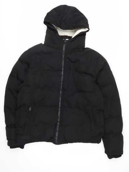 SoulCal & Co Men's Black Hooded Puffer Jacket L Winter Warm Casual